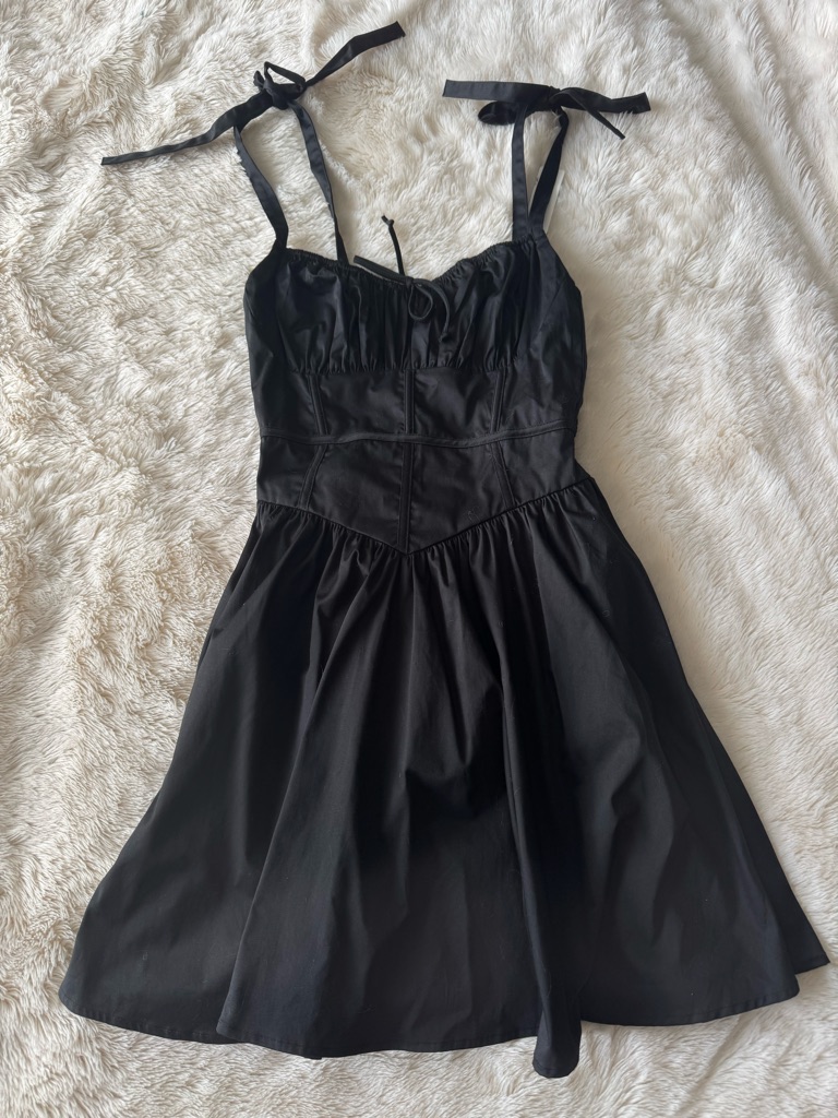 Black Tie-Shoulder Fit & Flare Dress